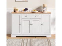 Aparador de cocina multifuncional, armario de almacenaje con cajón y estantes, 138 x 40 x 85 cm, blanco