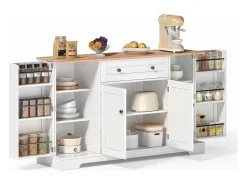 Aparador de cocina multifuncional, armario de almacenaje con cajón y estantes, 138 x 40 x 85 cm, blanco