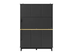 Aparador de cocina negro con iluminación LED, 4 puertas y 3 cajones, tapa chapada en madera.