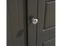 Aparador de cocina negro con iluminación LED, 4 puertas y 3 cajones, tapa chapada en madera.