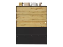 Aparador de cocina negro con 3 puertas, 3 puertas de cristal, 3 cajones y luces LED, MDF