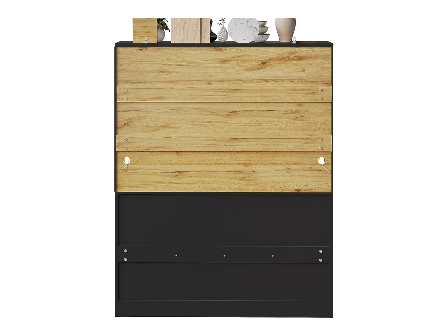 Aparador de cocina negro con 3 puertas, 3 puertas de cristal, 3 cajones y luces LED, MDF