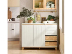 Aparador de Cocina Recibidor Buffet para Entrada Salón Comedor con 3 Puertas y 2 Cajones 120 x 40 x 90 cm Blanco FSB75-WN SoBuy ES