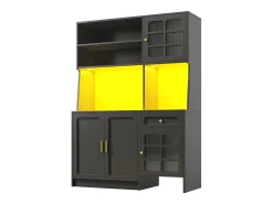 Aparador de cocina 130x45x180 cm con puertas, cajón e iluminación LED, blanco