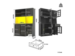 Aparador de cocina 130x45x180 cm con puertas, cajón e iluminación LED, blanco