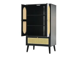 Aparador de cocina 60x40x110cm, 2 puertas de ratán y 1 cajón, madera, color negro