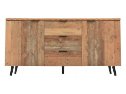 Aparador de cocina 140x35x70cm con 3 cajones y 2 puertas, cuerpo en chapa de madera natural clara