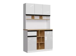 Aparador de cocina 105x48x185cm con 5 puertas, 1 cajón y nichos, cuerpo lacado en blanco y negro