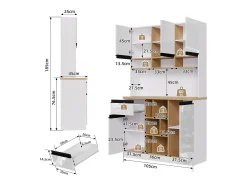 Aparador de cocina 105x48x185cm con 5 puertas, 1 cajón y nichos, cuerpo lacado en blanco y negro