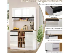 Aparador de cocina 105x48x185cm con 5 puertas, 1 cajón y nichos, cuerpo lacado en blanco y negro