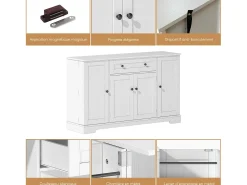 Aparador de cocina 138x40x85cm con 4 puertas y 1 cajón, cuerpo de MDF blanco