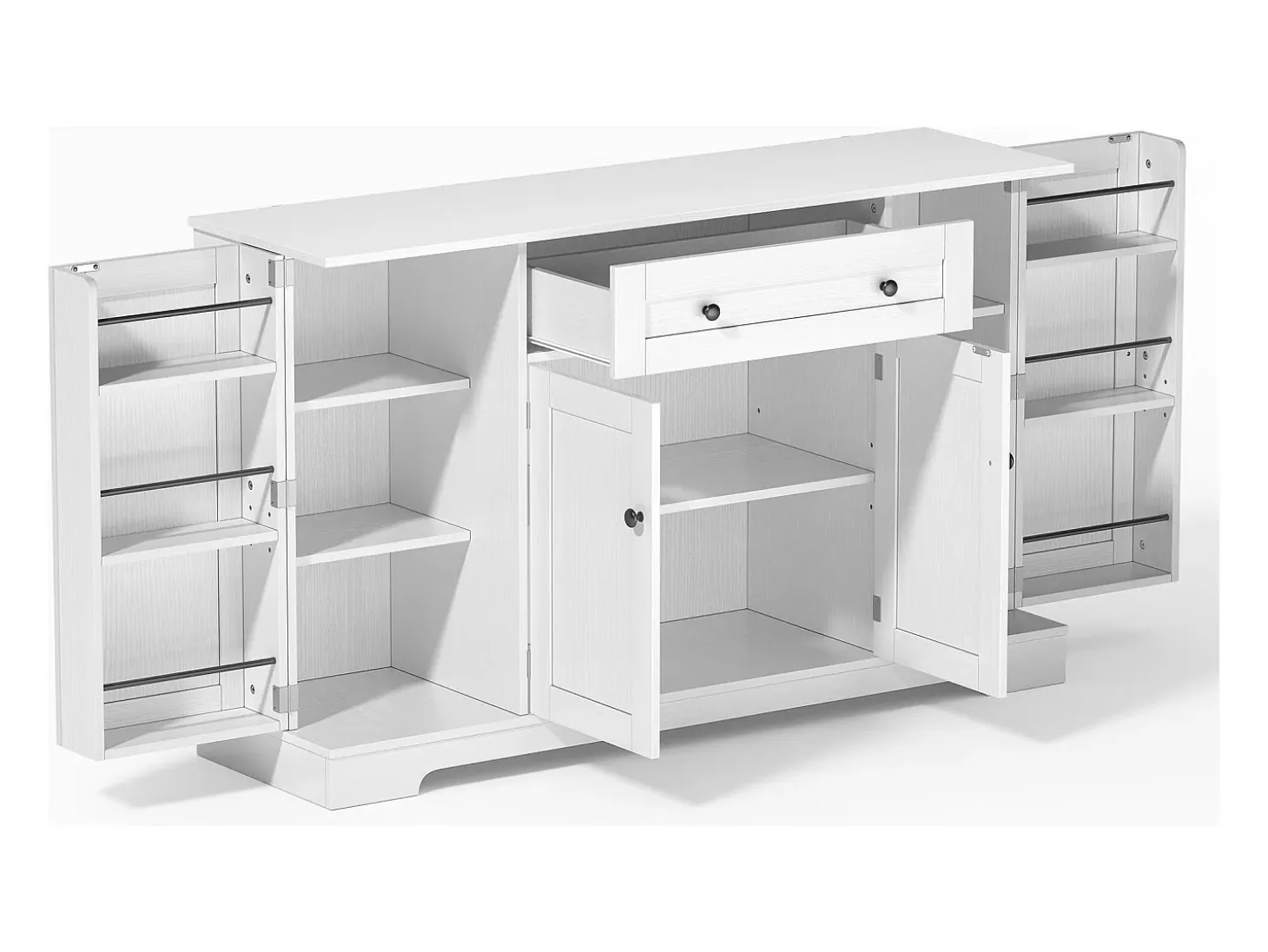 Aparador de cocina 138x40x85cm con 4 puertas y 1 cajón, cuerpo de MDF blanco