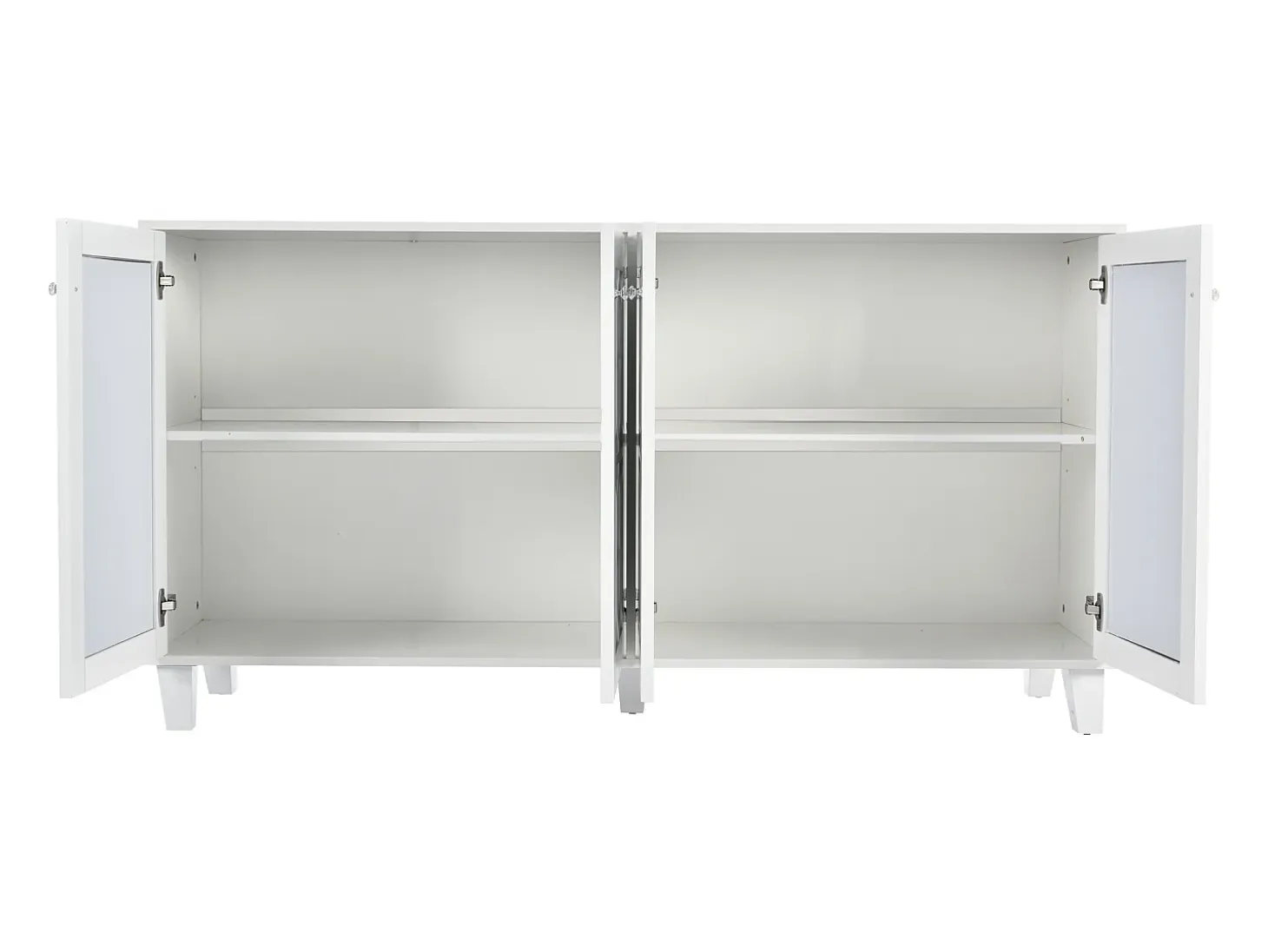 Aparador de comedor con 4 puertas de espejo - tiradores de cristal y estantes regulables - madera - blanco (160x40x84cm)