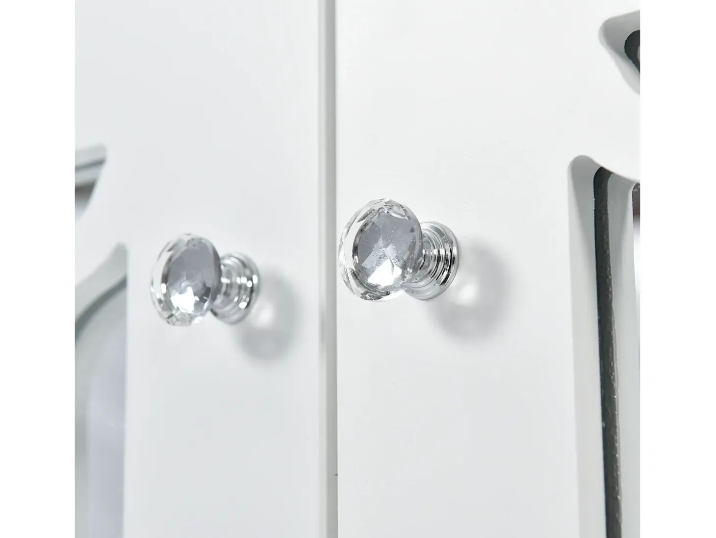 Aparador de comedor con 4 puertas de espejo - tiradores de cristal y estantes regulables - madera - blanco (160x40x84cm)