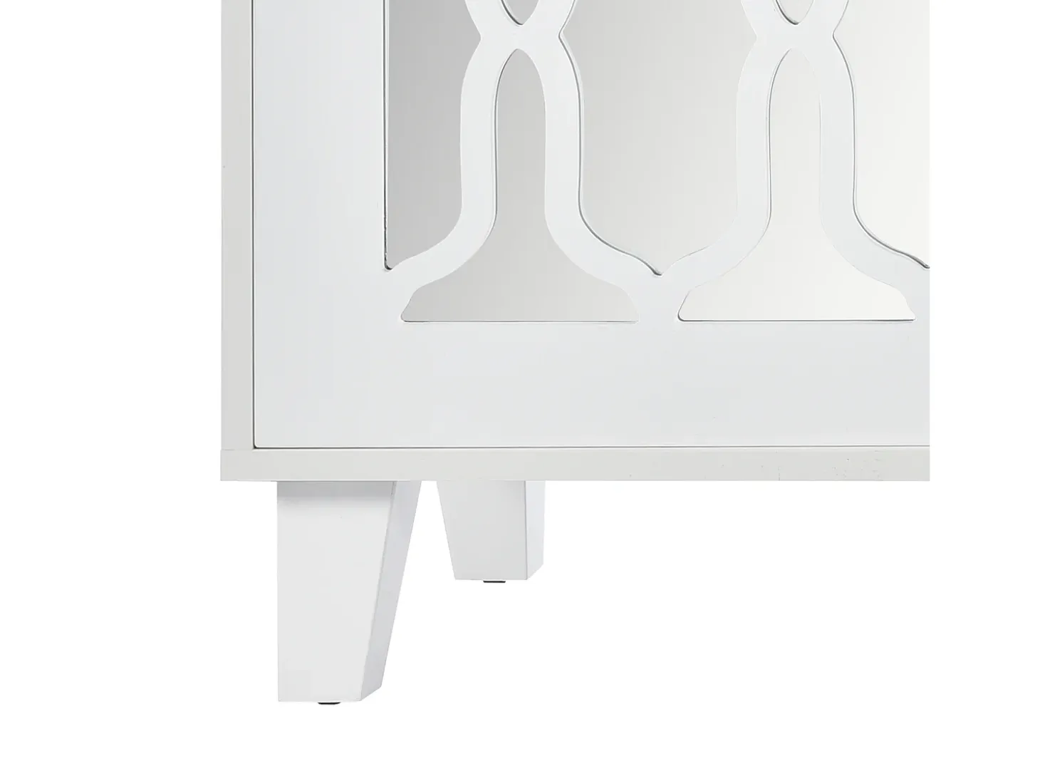 Aparador de comedor con 4 puertas de espejo - tiradores de cristal y estantes regulables - madera - blanco (160x40x84cm)