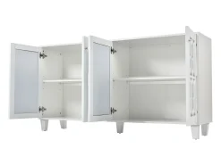 Aparador de comedor con 4 puertas de espejo - tiradores de cristal y estantes regulables - madera - blanco (160x40x84cm)