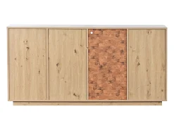 Aparador de comedor con iluminación LED, almacenaje, puertas y cajones, estantes de cristal, 160 x 40 x 77 cm, blanco