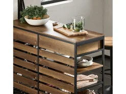 Aparador de Comedor Mesa de Cocina con 2 Cajones y 3 Estantes Estructura de Metal Estilo Industrial 120 x 45 x 91 cm FSB85-PF SoBuy ES