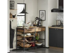 Aparador de Comedor Mesa de Cocina con 2 Cajones y 3 Estantes Estructura de Metal Estilo Industrial 120 x 45 x 91 cm FSB85-PF SoBuy ES