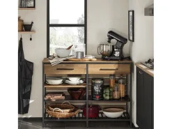 Aparador de Comedor Mesa de Cocina con 2 Cajones y 3 Estantes Estructura de Metal Estilo Industrial 120 x 45 x 91 cm FSB85-PF SoBuy ES