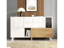 Aparador de comedor moderno con puertas sin tiradores - Blanco - Almacenamiento multifuncional