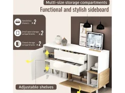 Aparador de comedor moderno con puertas sin tiradores - Blanco - Almacenamiento multifuncional