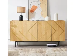 Aparador de cuatro puertas con patas metálicas, armario de almacenaje, decoración para salón, 160 x 40 x 78 cm