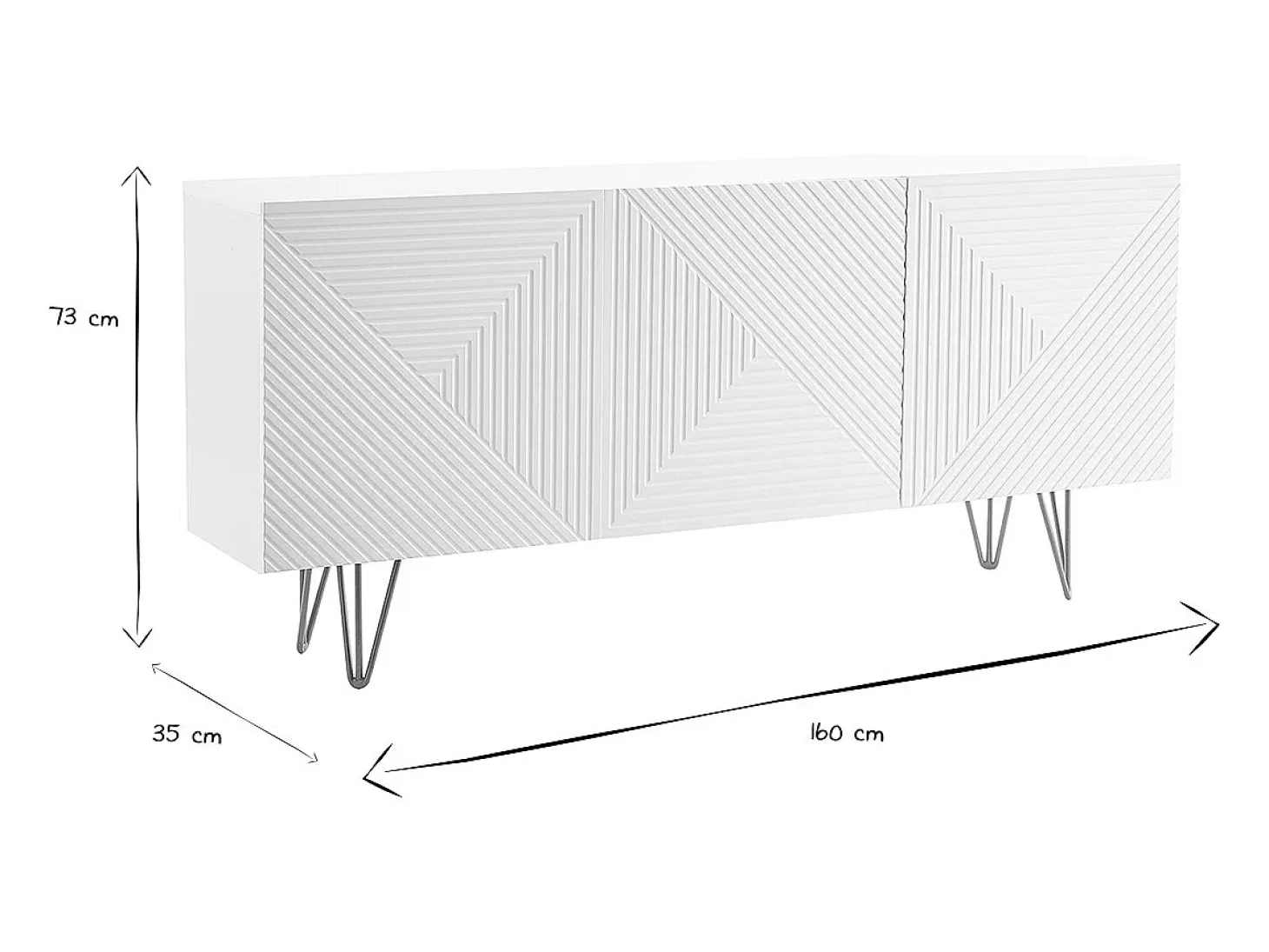 Aparador de diseño blanco y dorado 160 cm anchura OZEN