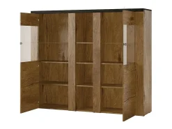 Aparador de diseño con 2 puertas para salón en color roble y negro efecto madera. Colección SANTIAGO.