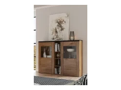 Aparador de diseño con 2 puertas para salón en color roble y negro efecto madera. Colección SANTIAGO.