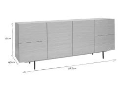 Aparador de diseño con acabado roble claro y metal negro con 2 puertas y 4 cajones 180 cm ALASKA