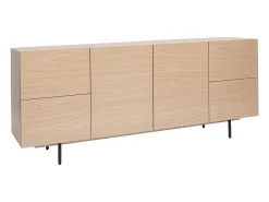Aparador de diseño con acabado roble claro y metal negro con 2 puertas y 4 cajones 180 cm ALASKA