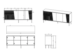 Aparador de diseño de 200 cm color cachemira con patas de metal negro Ula