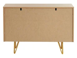 Aparador de diseño de madera de roble claro con grabados y metal dorado 2 puertas 107 cm OZEN