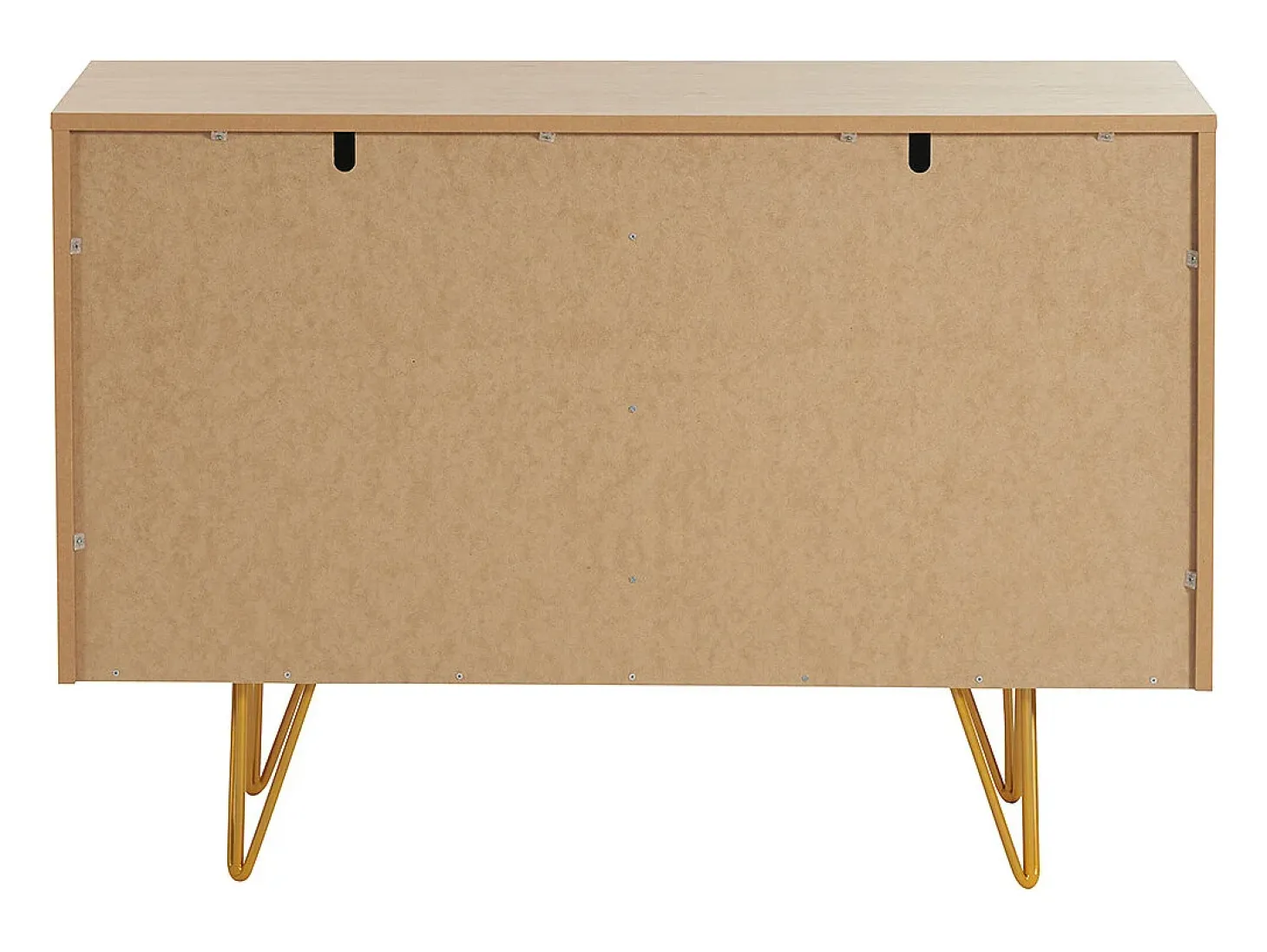 Aparador de diseño de madera de roble claro con grabados y metal dorado 2 puertas 107 cm OZEN
