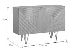 Aparador de diseño de madera de roble claro con grabados y metal dorado 2 puertas 107 cm OZEN