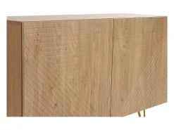 Aparador de diseño de madera de roble claro con grabados y metal dorado 2 puertas 107 cm OZEN