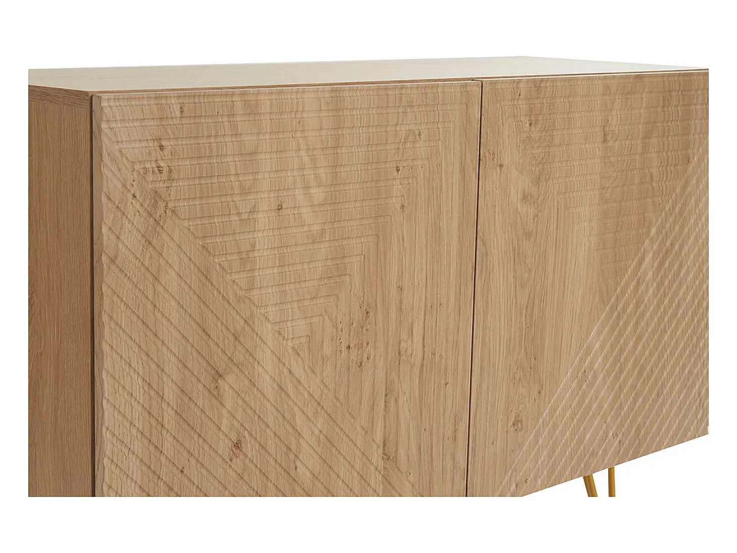 Aparador de diseño de madera de roble claro con grabados y metal dorado 2 puertas 107 cm OZEN