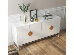 Aparador de diseño de madera maciza con forma especial, tirador cuadrado, 4 puertas y doble espacio de almacenamiento.