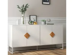 Aparador de diseño de madera maciza con forma especial, tirador cuadrado, 4 puertas y doble espacio de almacenamiento.