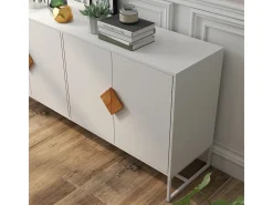 Aparador de diseño de madera maciza con forma especial, tirador cuadrado, 4 puertas y doble espacio de almacenamiento.