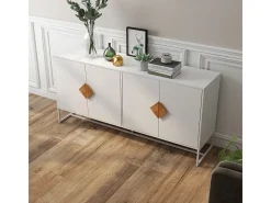 Aparador de diseño de madera maciza con forma especial, tirador cuadrado, 4 puertas y doble espacio de almacenamiento.