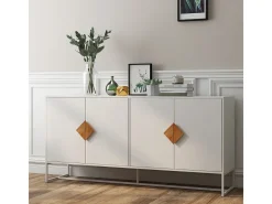 Aparador de diseño de madera maciza con forma especial, tirador cuadrado, 4 puertas y doble espacio de almacenamiento.