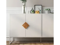 Aparador de diseño de madera maciza con forma especial, tirador cuadrado, 4 puertas y doble espacio de almacenamiento.
