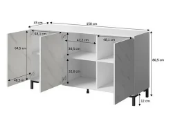 Aparador de diseño efecto mármol negro 150cm Ketla