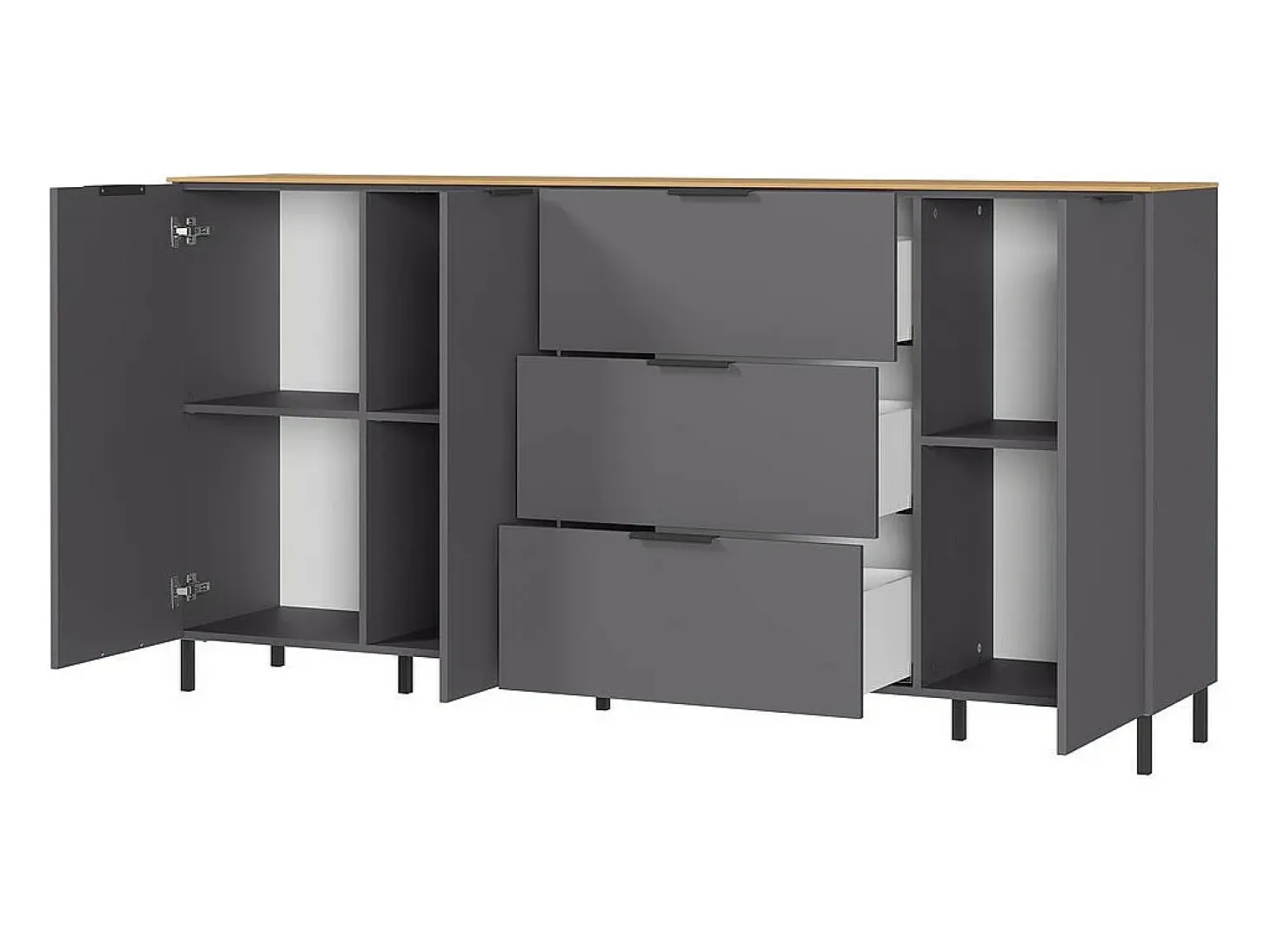 Aparador de diseño gris y madera 3 puertas 3 cajones 192cm Costal
