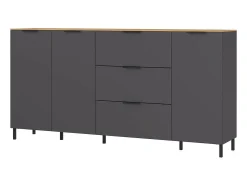 Aparador de diseño gris y madera 3 puertas 3 cajones 192cm Costal