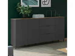Aparador de diseño gris y madera 3 puertas 3 cajones 192cm Costal