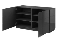Aparador de diseño negro brillante de 138 cm + Flow LED