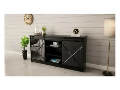 Aparador de diseño negro de 160 cm con puertas correderas Hexa